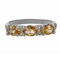 Citrine 3-Stone and Diamond Ring in Sterling Silver Size 7 202//202